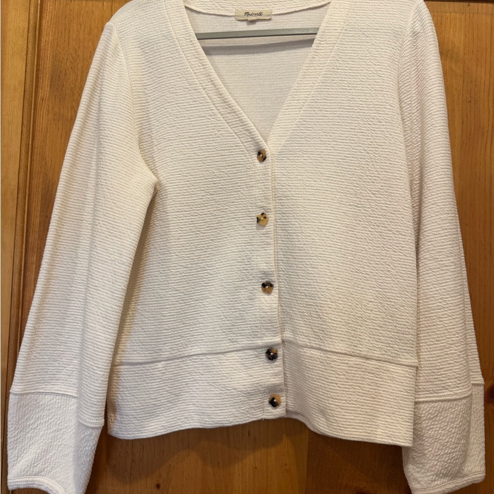 Madewell Cream Textured Button-Up Cardigan